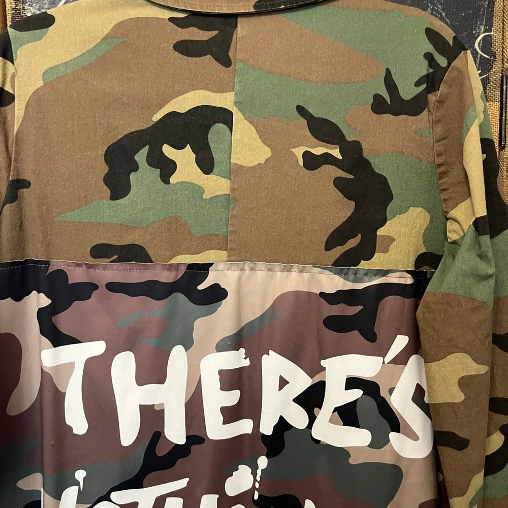 CAMO Trench Coat "There's Nothing Like a SISTAH" Graffiti Jacket Street Wear - Picture 4 of 11